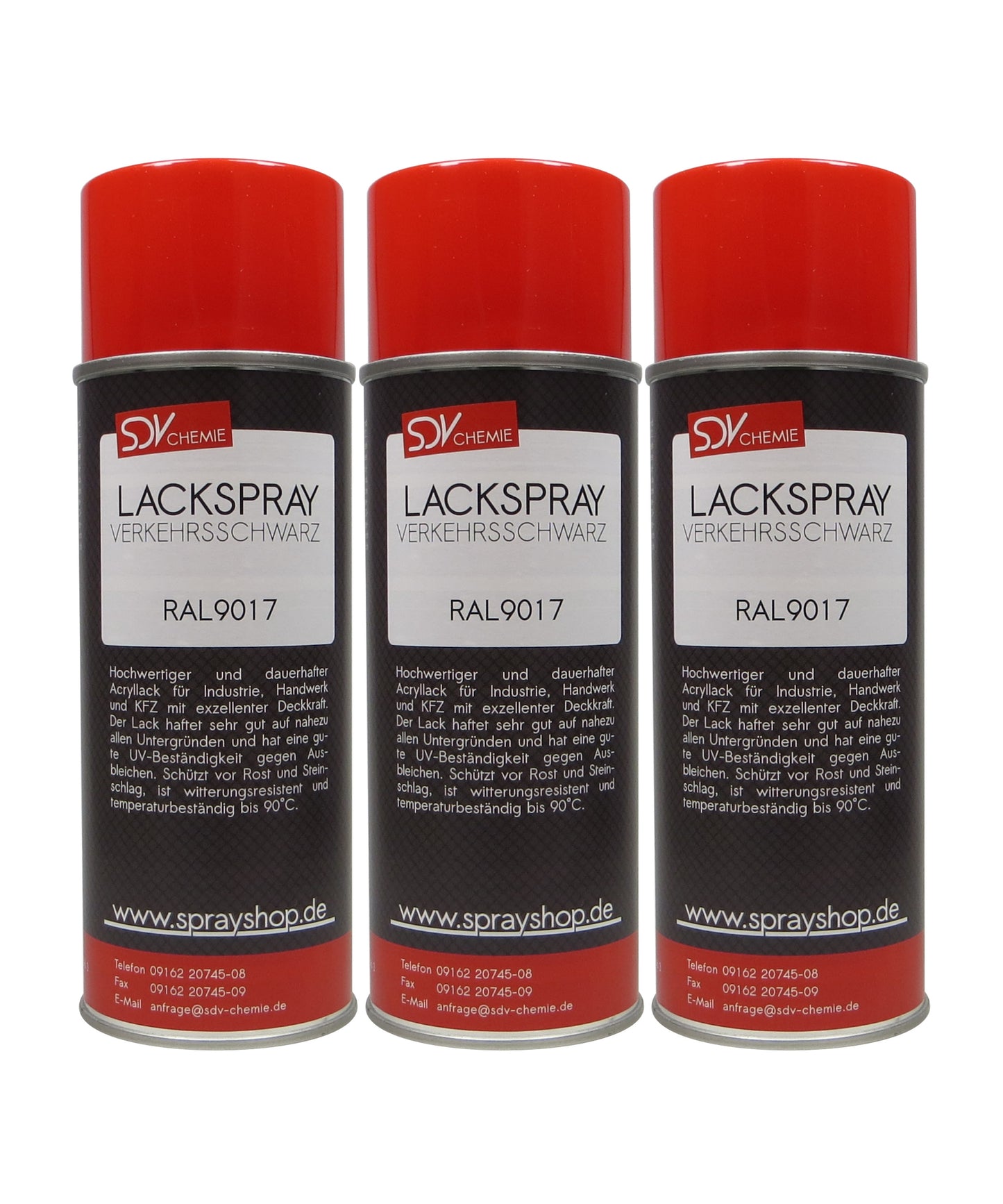 Lackspray RAL 9017 VERKEHRSSCHWARZ glänzend 3x 400ml Acryllack