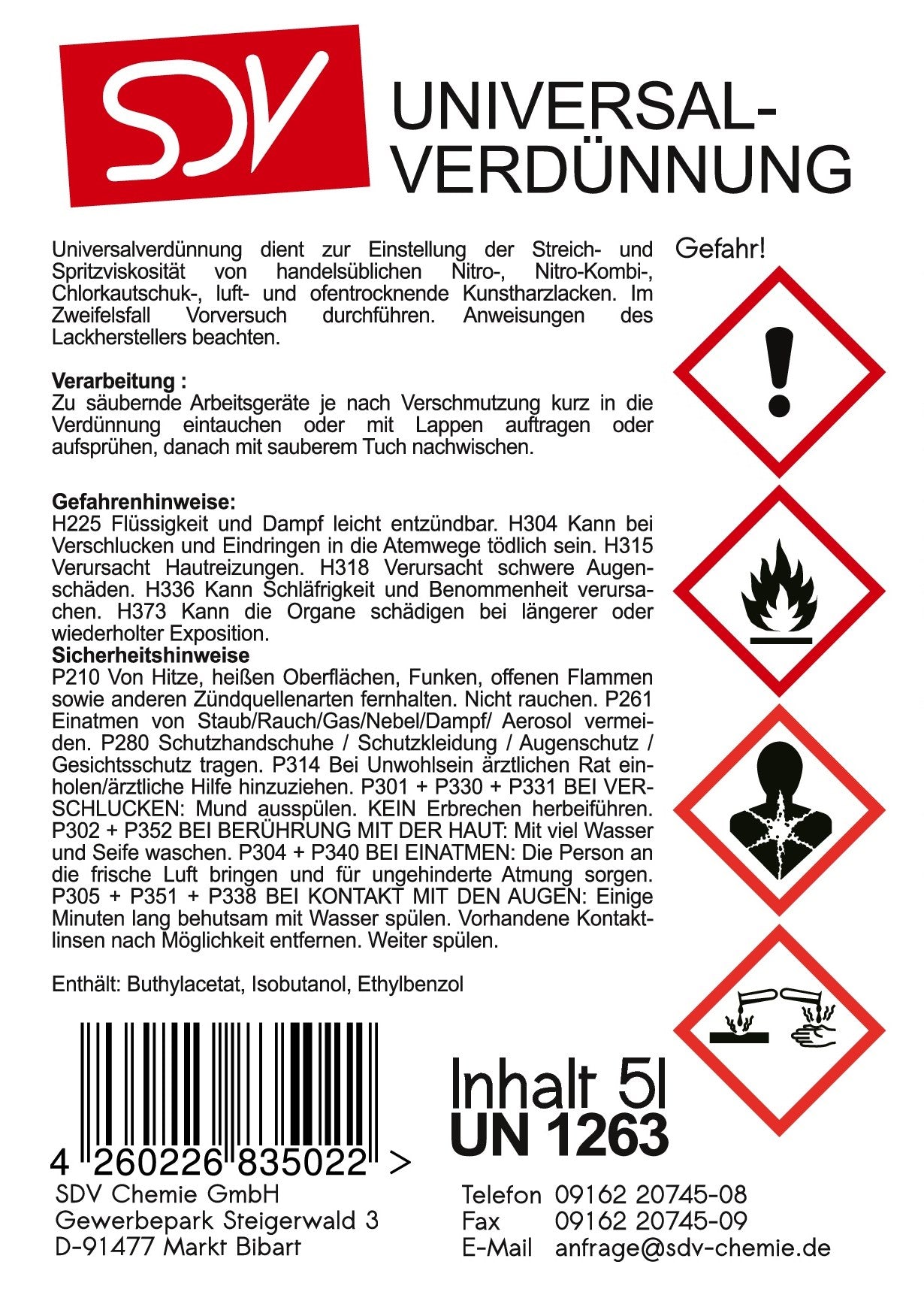 Universalverdünnung 1x 5 Liter Kanister Etikett