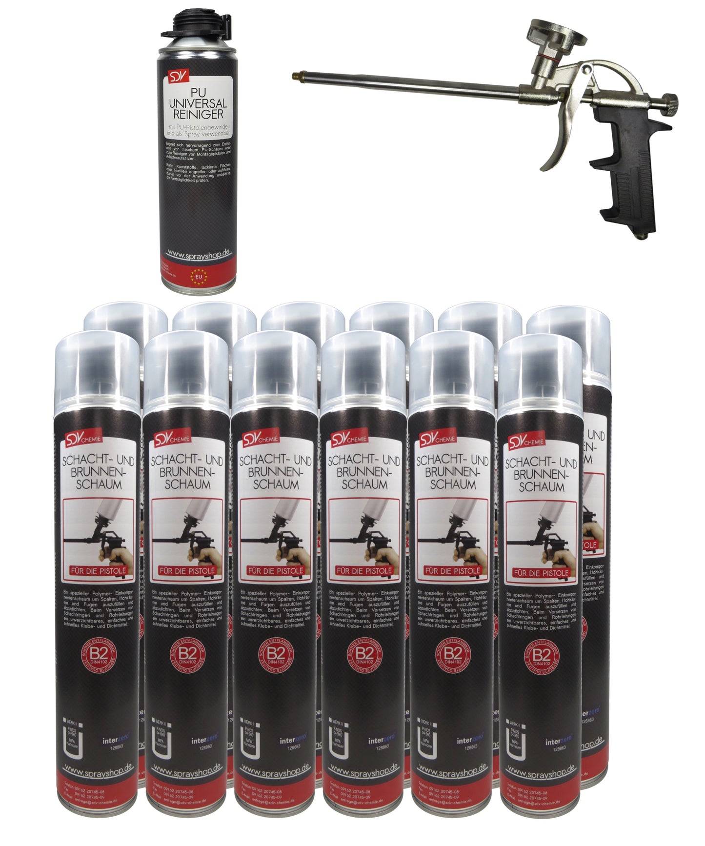 Brunnenschaum B2 SET 12x 750ml + 1 PU-Reiniger + 1 Schaumpistole