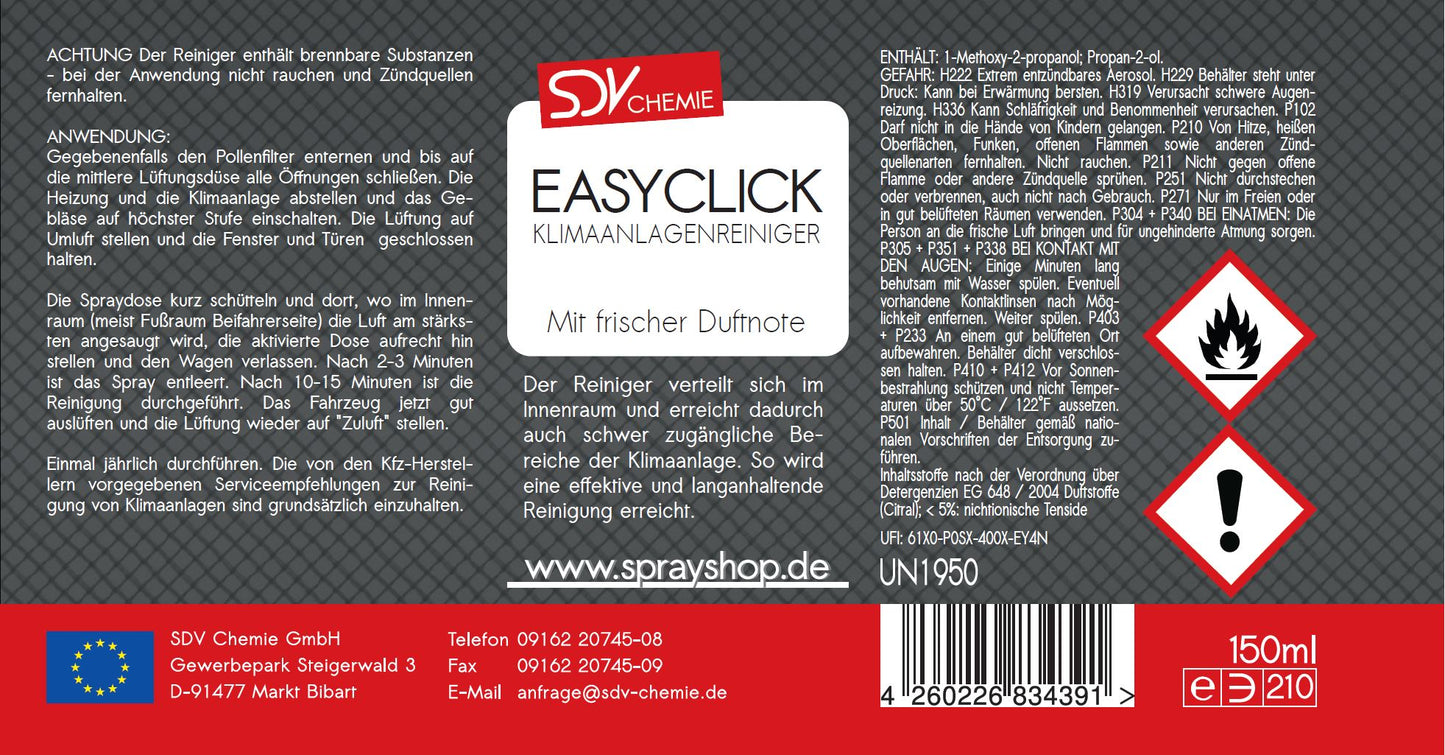 Klimaanlagenreiniger 3x 150ml Easyclick Quick Fresh Klima Click