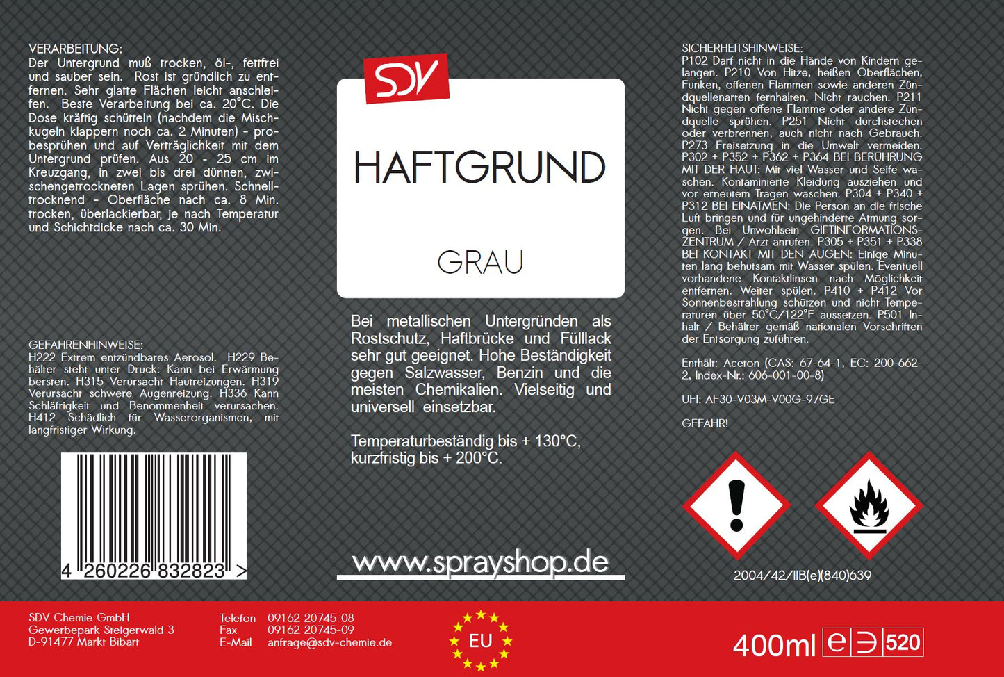 Haftgrund grau 400ml Acryl Grundierung Rostprimer Etikett