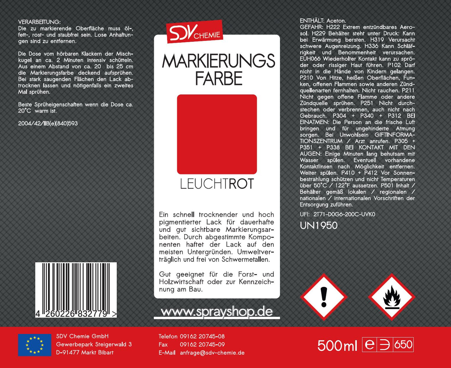 Markierungsfarbe leuchtrot 500ml Markierspray Markierungsspray Etikett