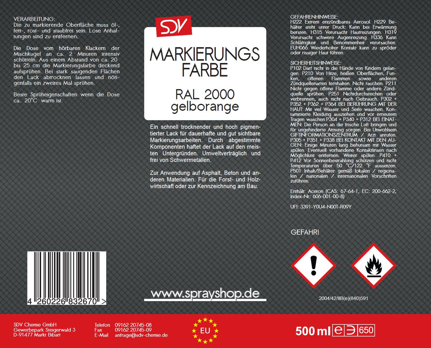 Markierungsfarbe gelborange 1x 500ml Markierspray Markierungsspray