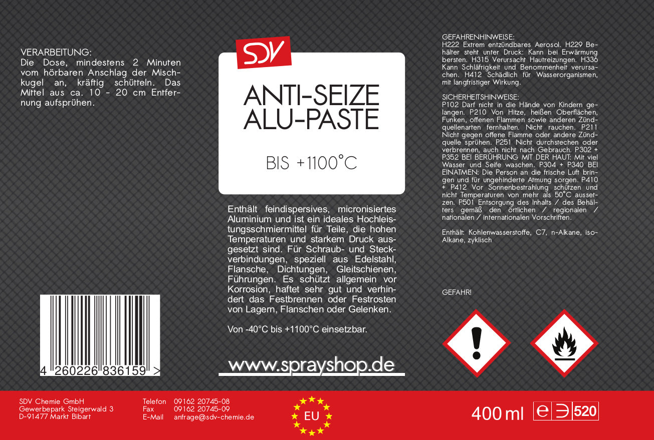 Anti Seize Alupaste 400ml Aluminium Montagepaste Bremspaste 1100°C Etikett