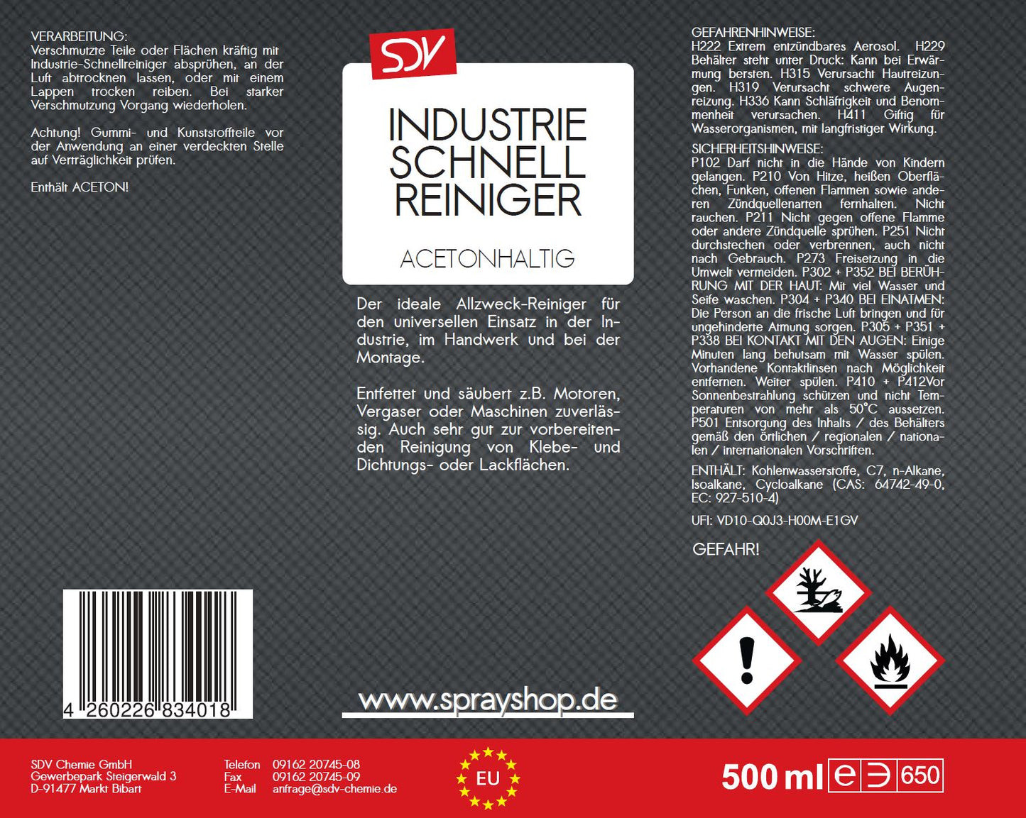 Industriereiniger Spray 1x 500ml Etiketten Entferner Allzweckreiniger