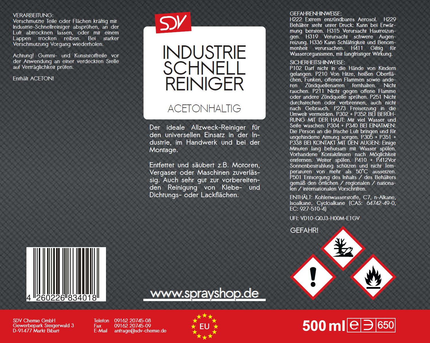 Industriereiniger Spray 500ml Etikett