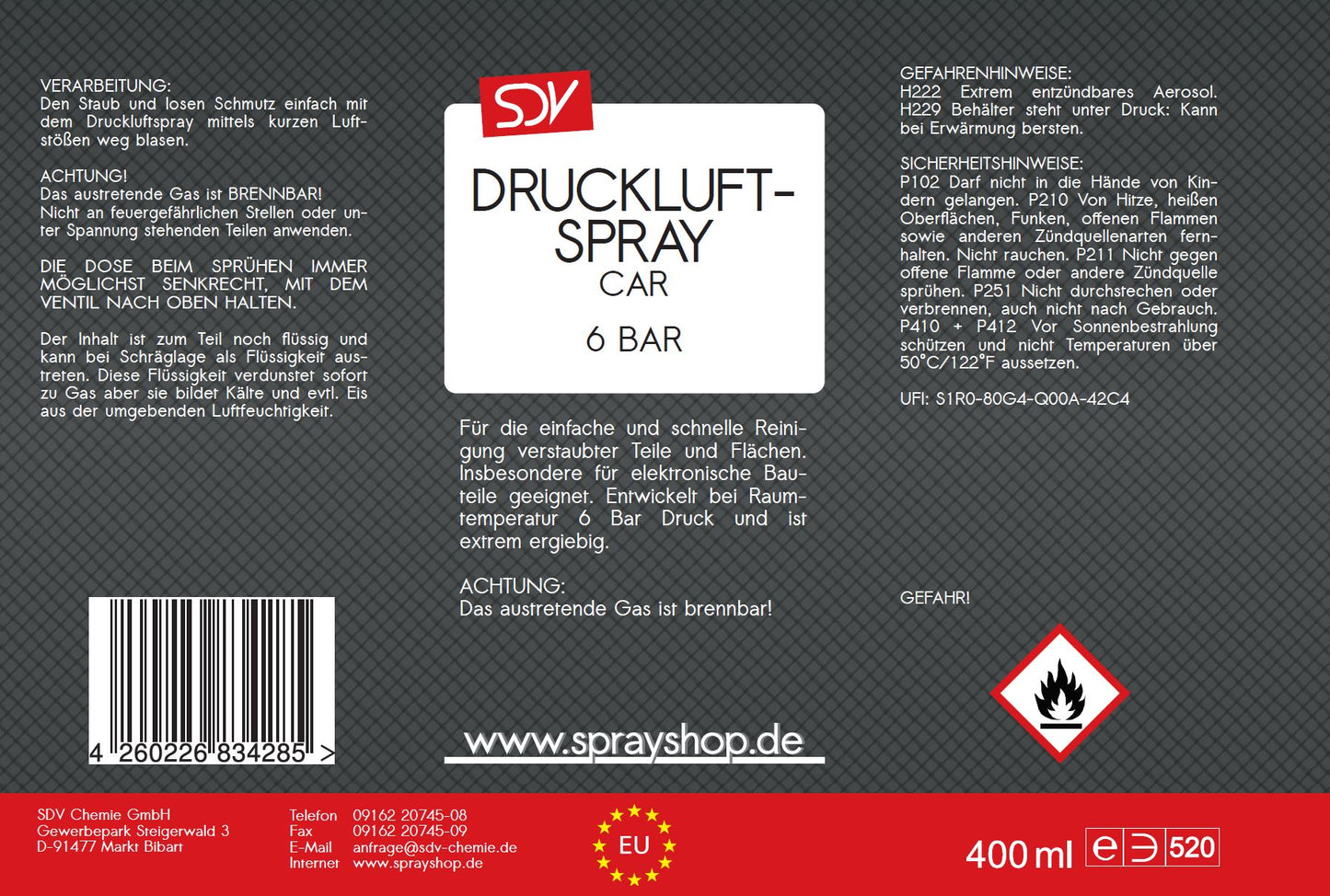Druckluftspray CAR 1x 400ml Air Duster Druckluftreiniger