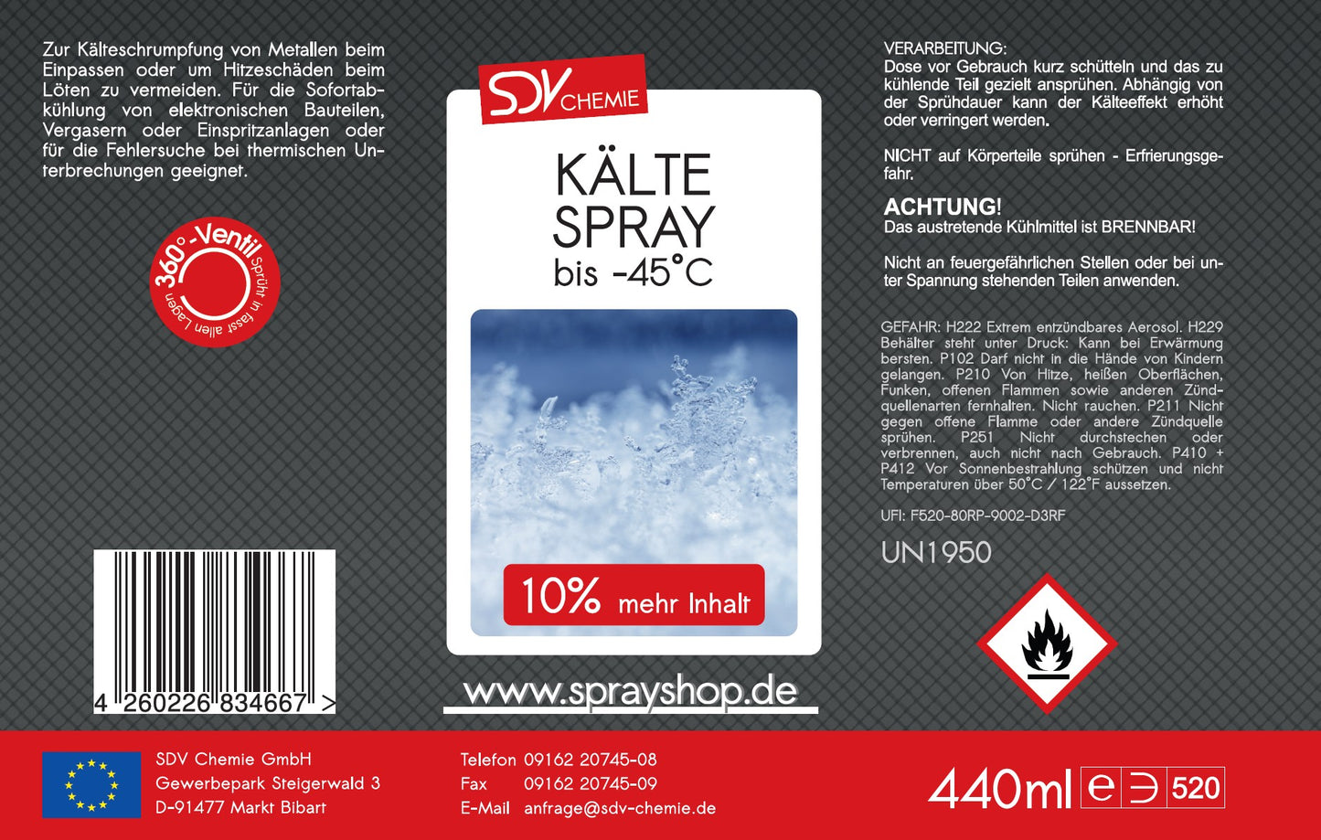 Kältespray 440ml Etikett