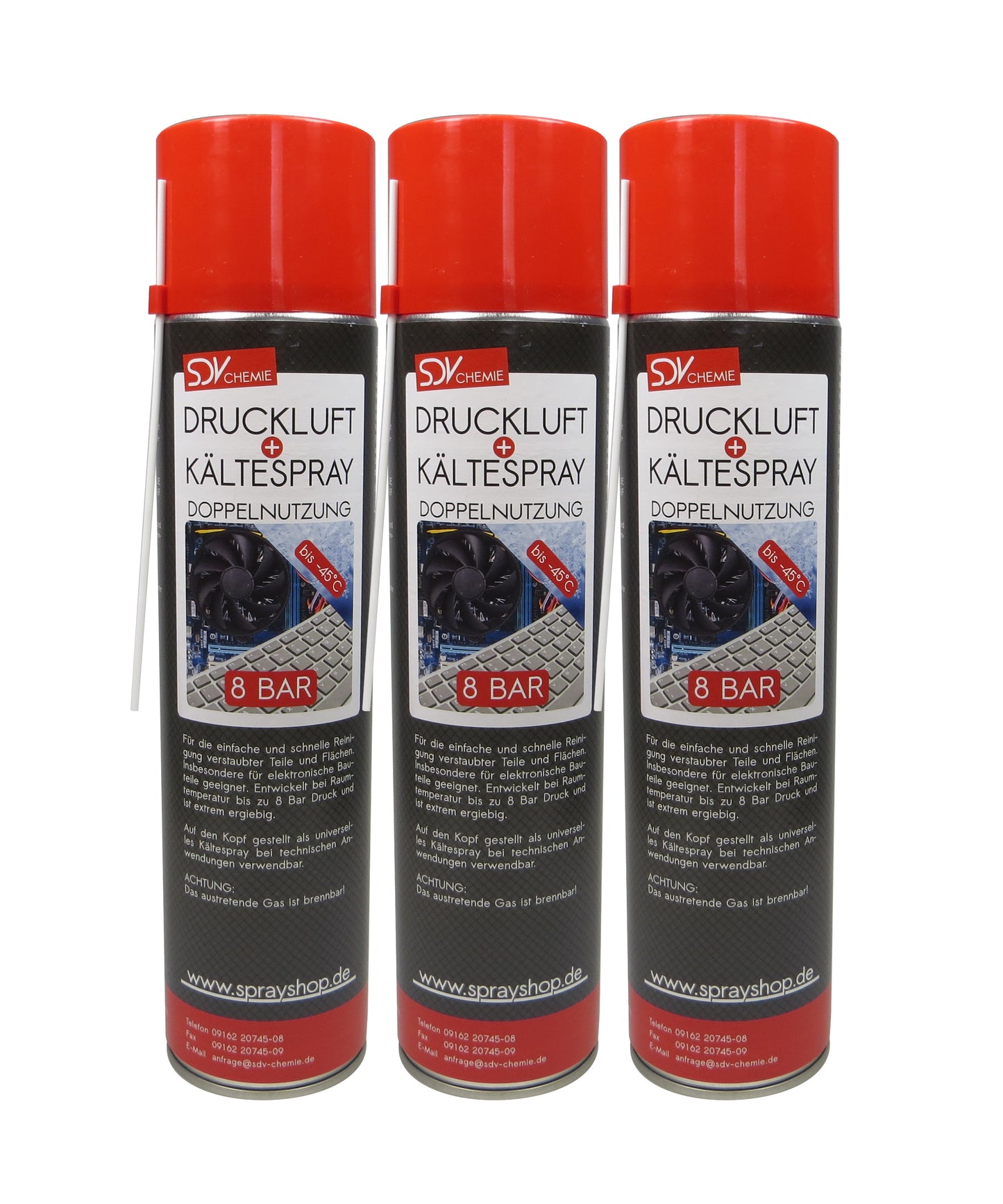 Druckluft- u. Kältespray 3x 600ml Druckluftreiniger Eis Kühl Spray