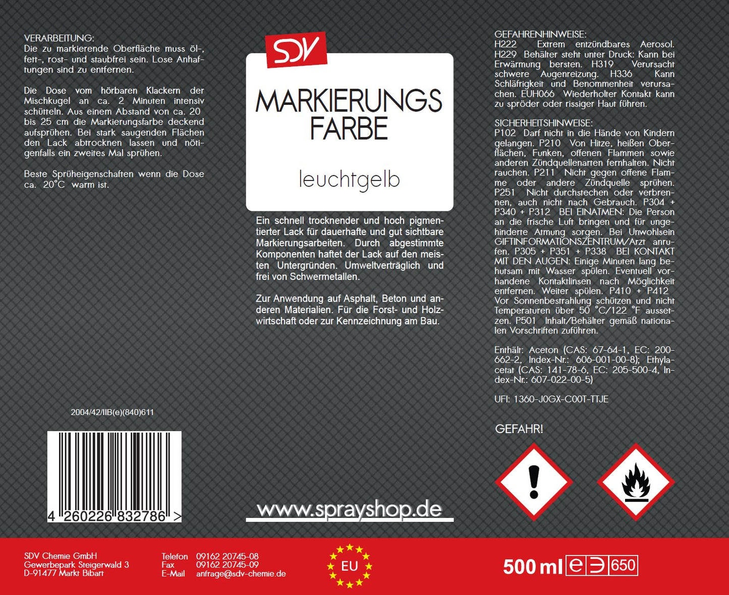 Markierungsfarbe leuchtgelb 1x 500ml Markierspray Markierungsspray
