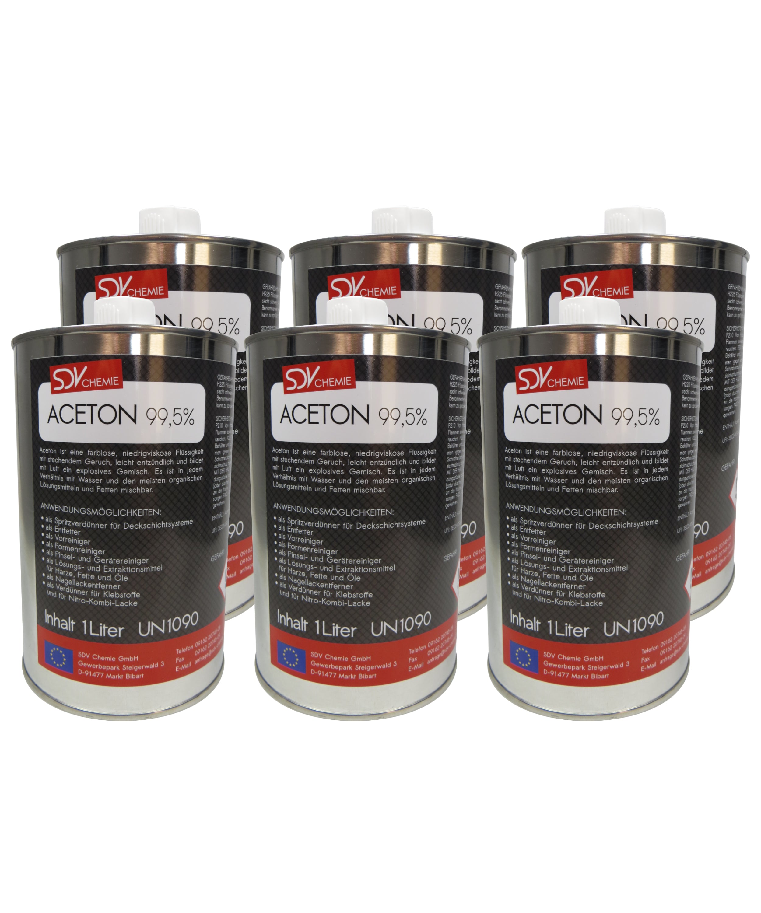 Aceton 6x 1 Liter 99,5% Verdünnung Reiniger Entfetter Lackverdünner – SDV Chemie