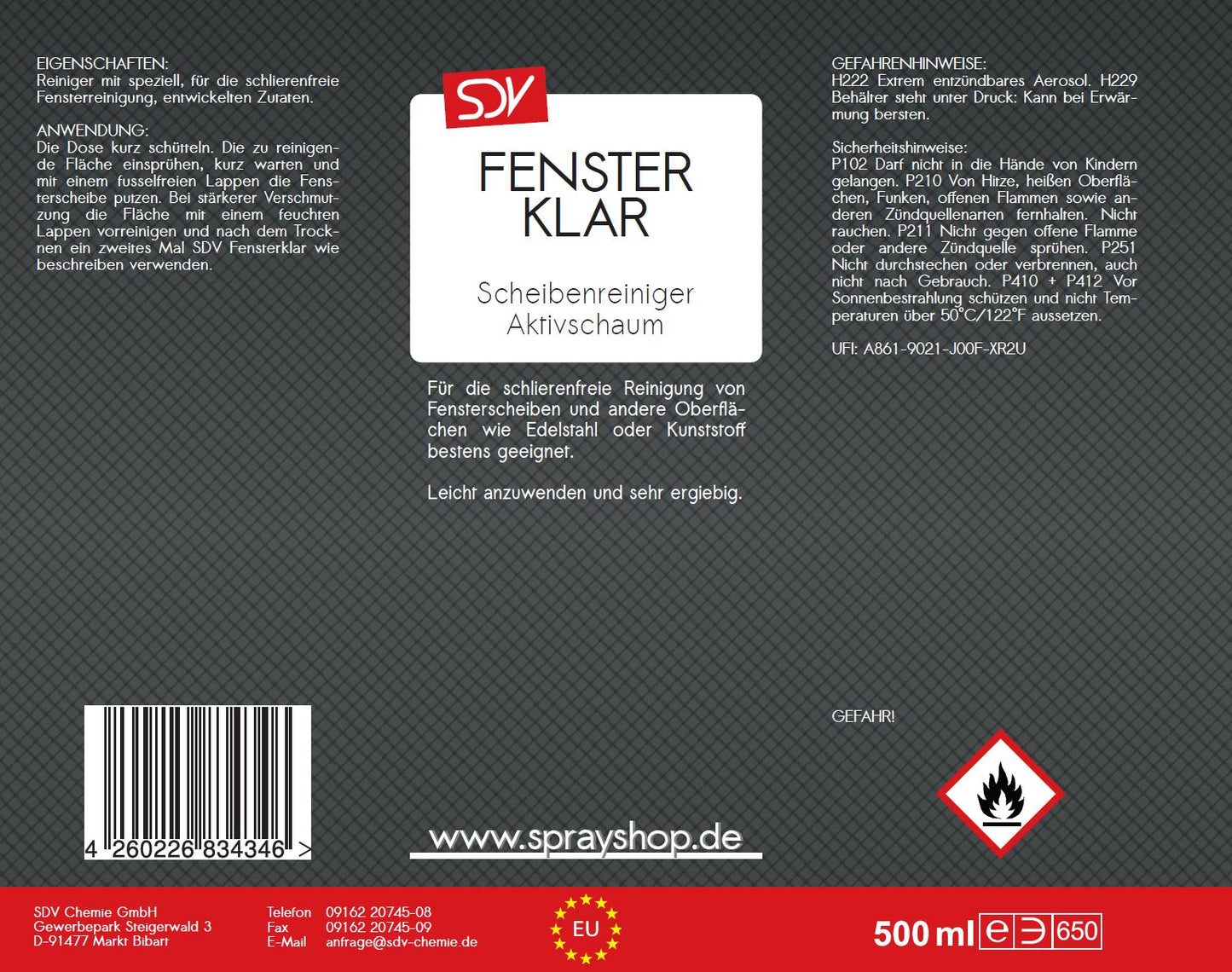 Fenster Klar Scheibenreiniger 3x 500ml Scheibenschaum Glasreiniger