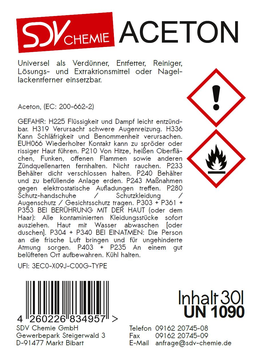 Aceton 1x 30 Liter Kanister Etikett
