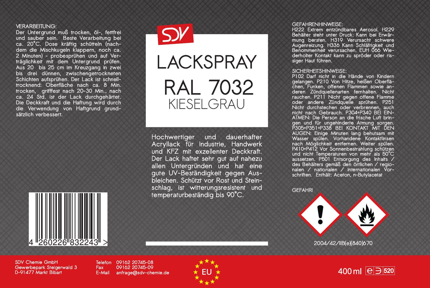 Lackspray RAL 7032 KIESELGRAU glänzend 400ml Acryllack Etikett