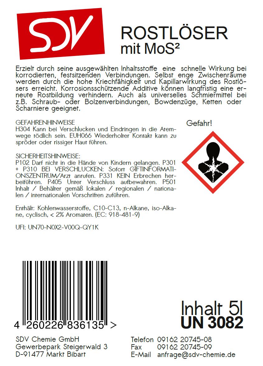 Rostlöser mit MoS² 1x 5 Liter Kanister mit DIN 51 Gewinde