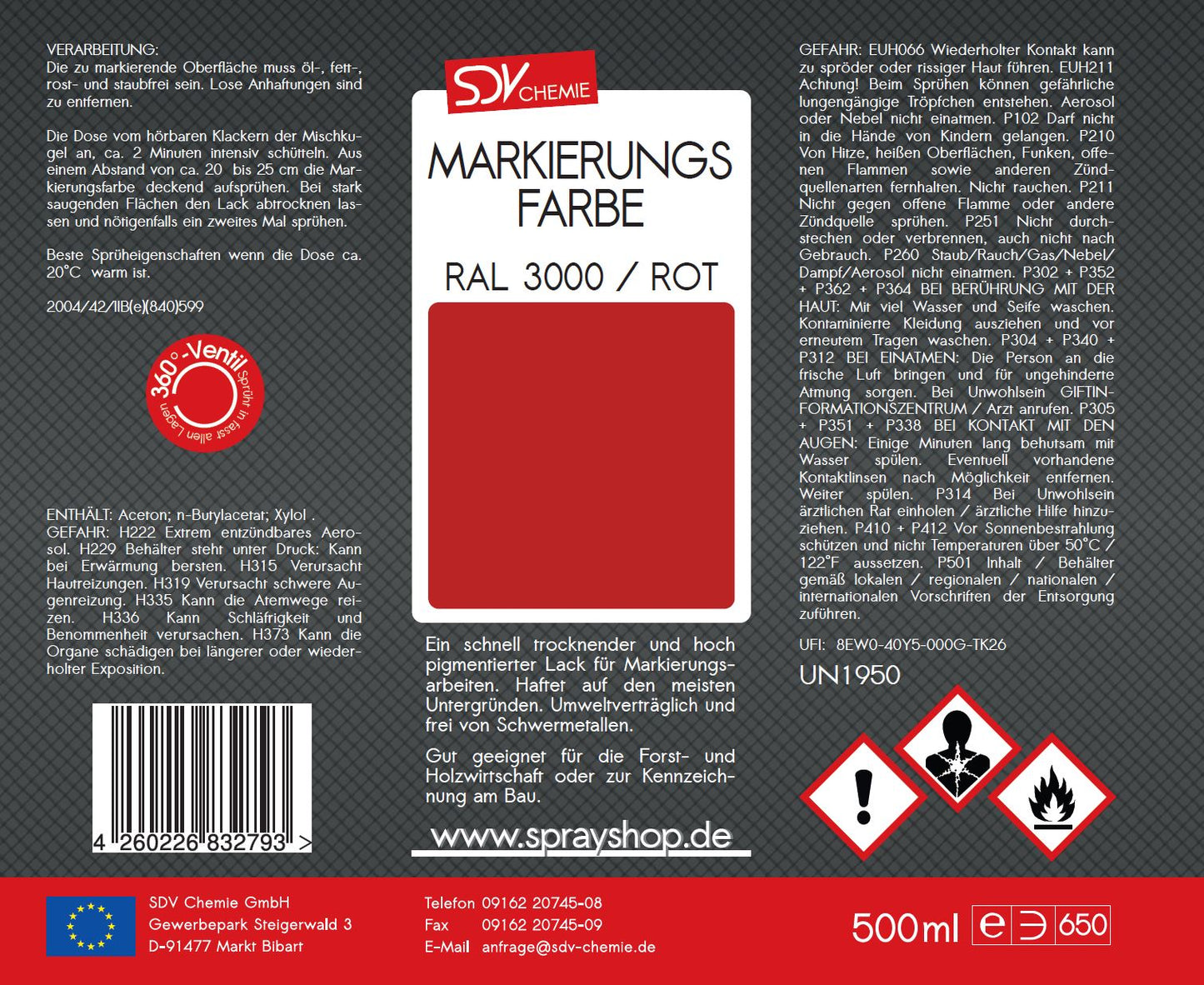 Markierungsfarbe rot 500ml Markierspray Markierungsspray Etikett