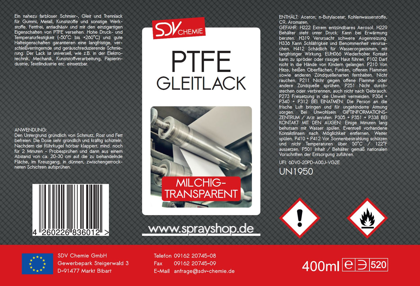 PTFE Gleitlack Spray 400ml Etikett