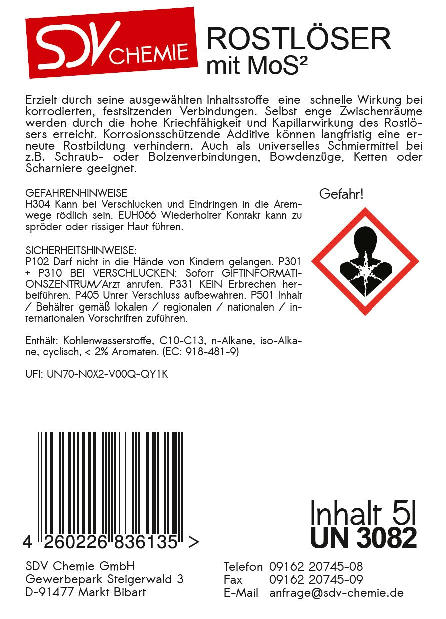 Rostlöser mit MoS² 1x 5 Liter Kanister Etikett