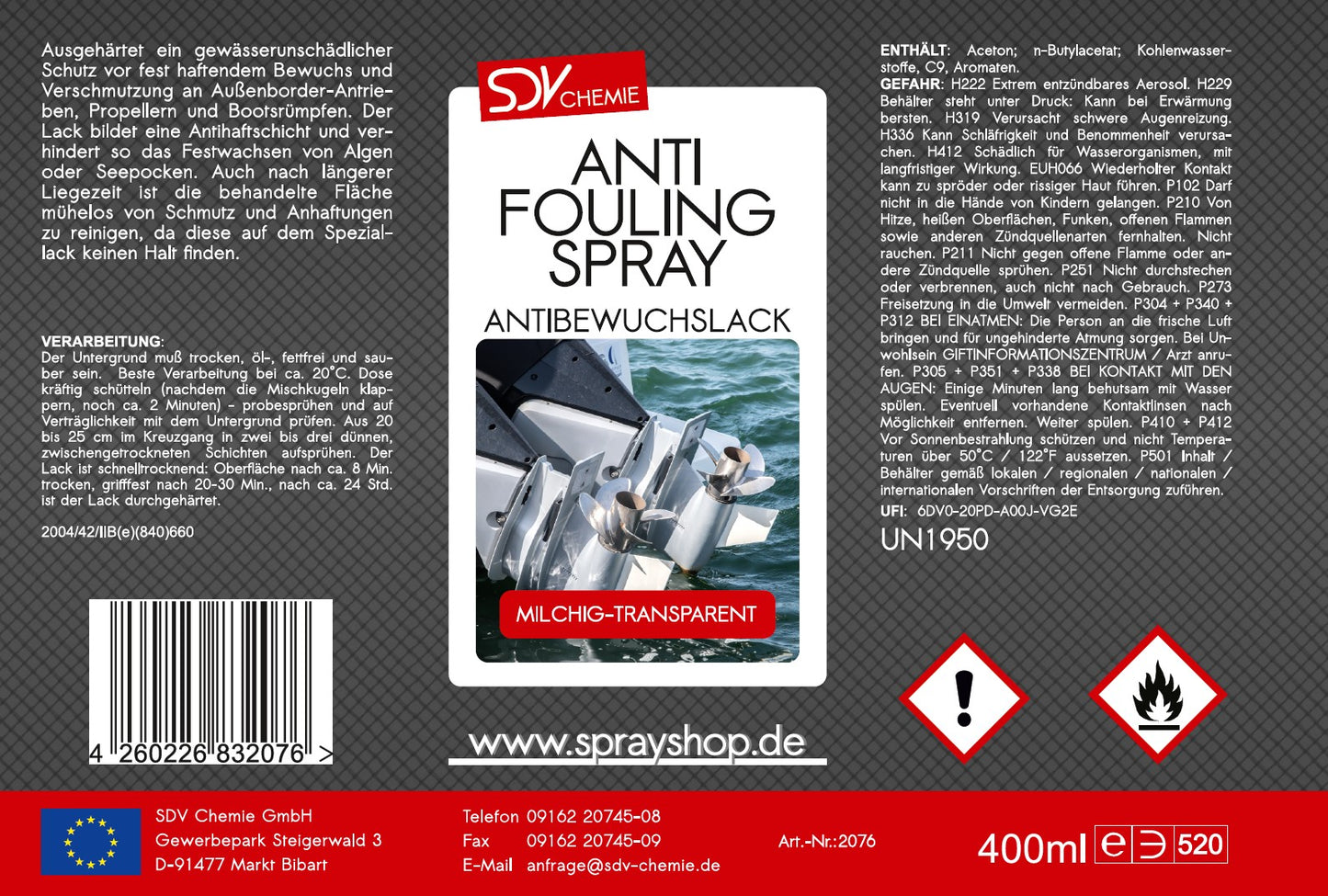 Antifouling transparent milchig 400ml Etikett
