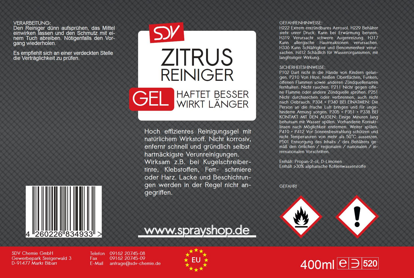 Citrusreiniger GEL 1x 400ml Zitrusreiniger Haftgel Universalreiniger