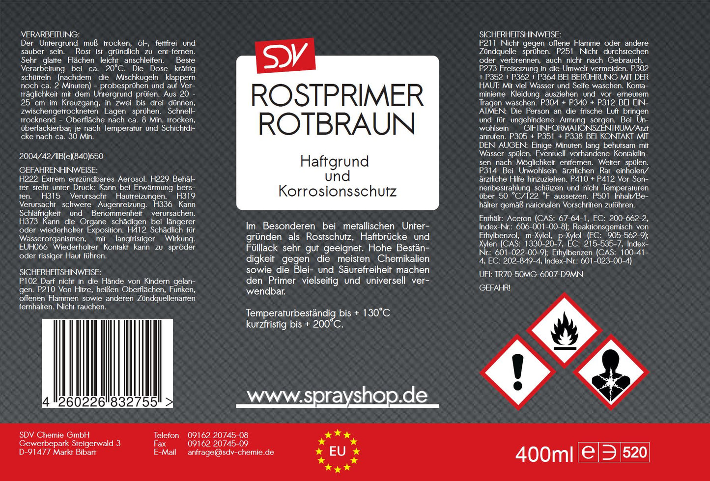 Haftgrund rotbraun 400ml Acryl Grundierung Rostprimer Etikett