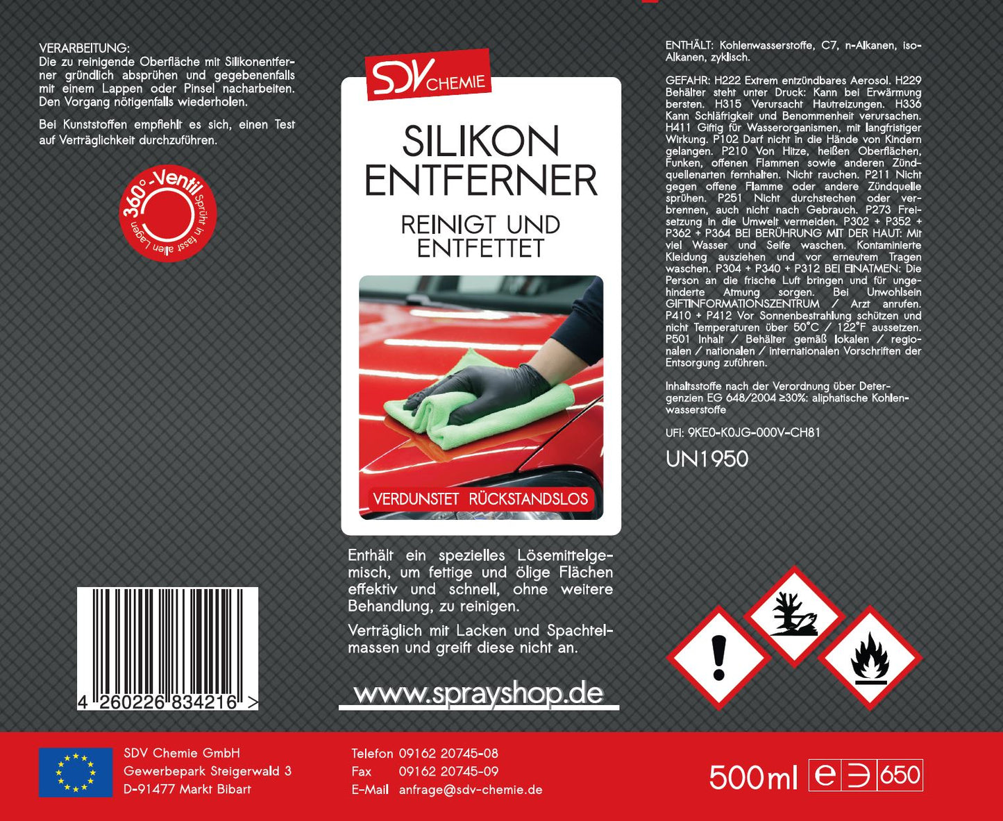 Silikonentferner 500ml für Autolack Lackierer Entfetter Etikett