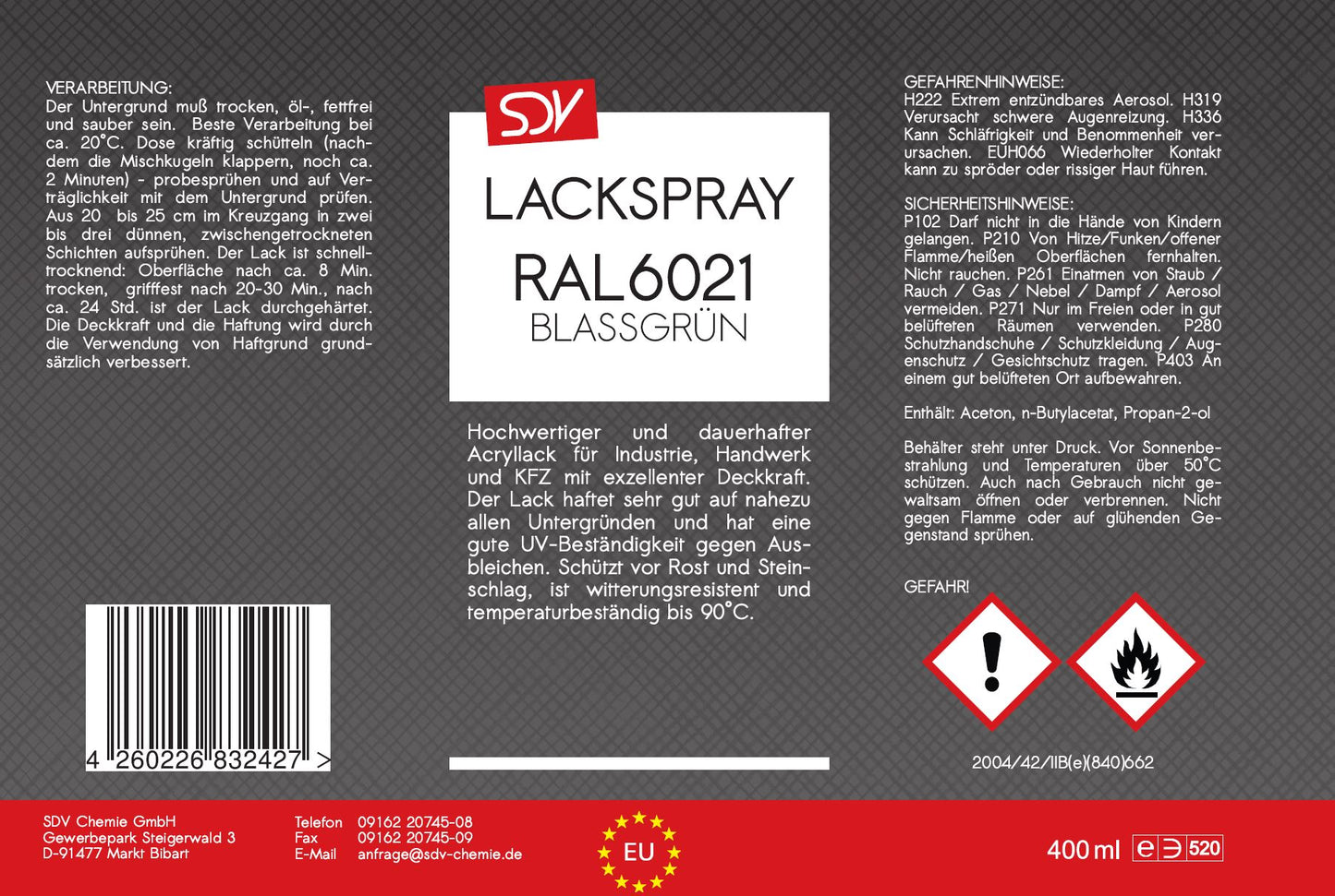 Lackspray RAL 6021 BLASSGRÜN glänzend 400ml Acryllack Etikett
