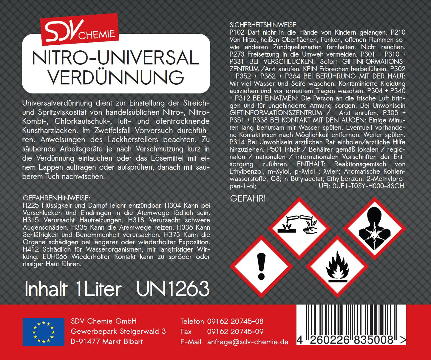 Universalverdünnung 1 Liter Nitroverdünnung Lackverdünner Etikett