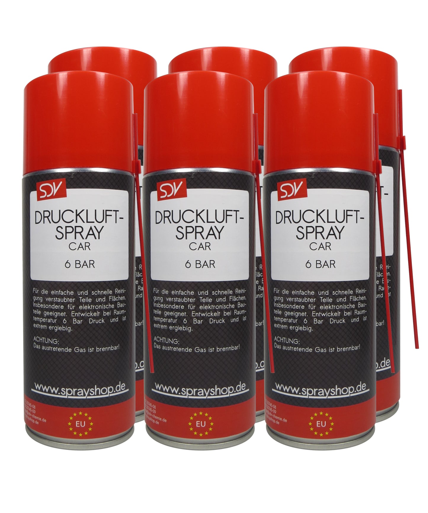 Druckluftspray CAR 6x 400ml Air Duster Druckluftreiniger