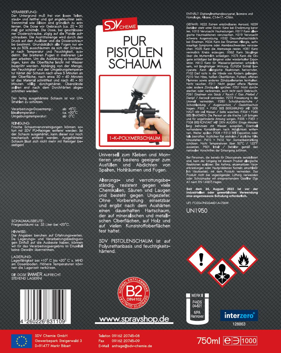 Pistolenschaum B2 750ml Etikett