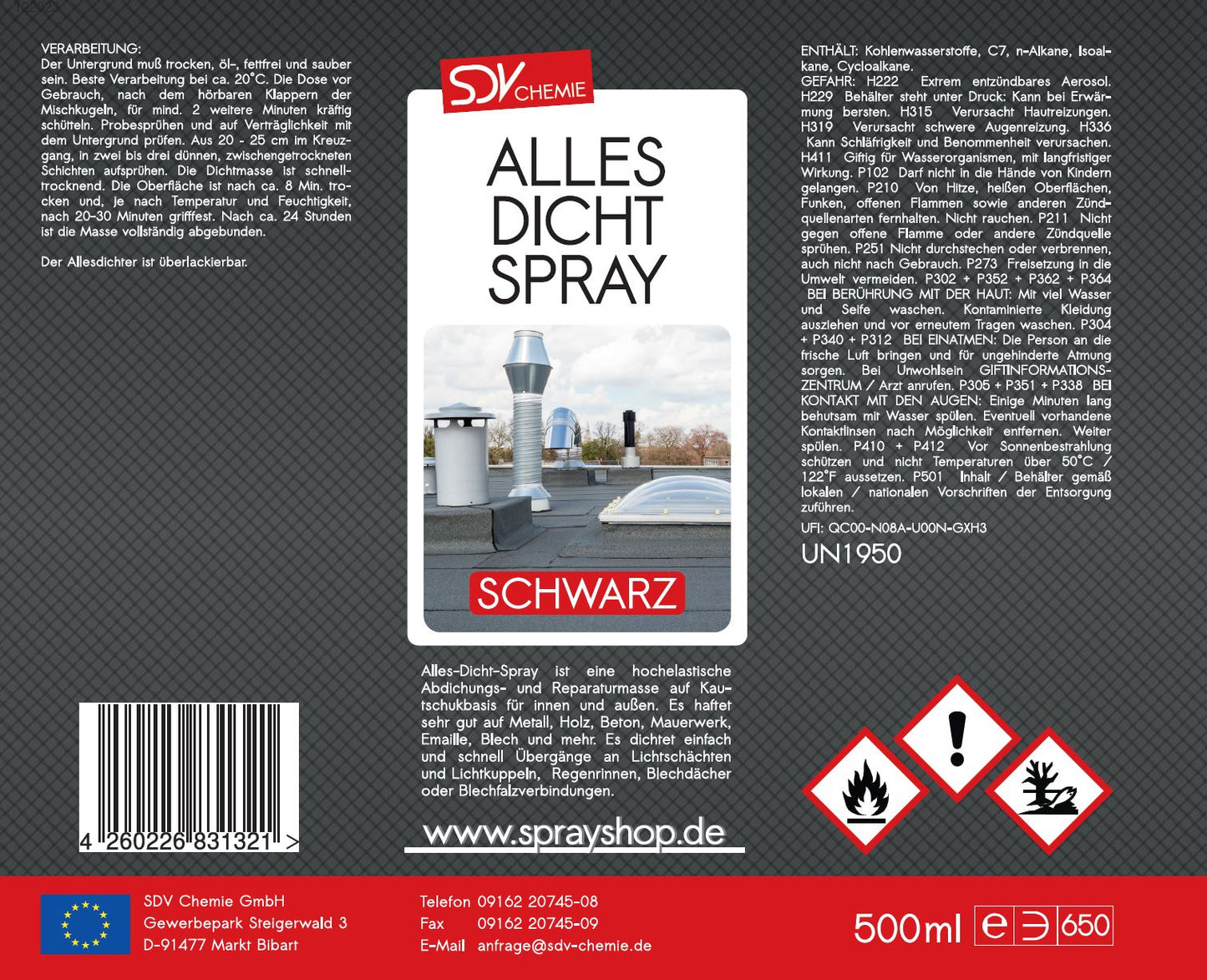 Allesdichtspray schwarz 500ml Sprühdichtung Dichtungsspray Etikett