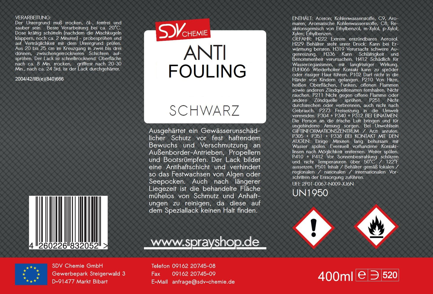 Antifouling schwarz 6x 400ml für Propeller Aussenborder