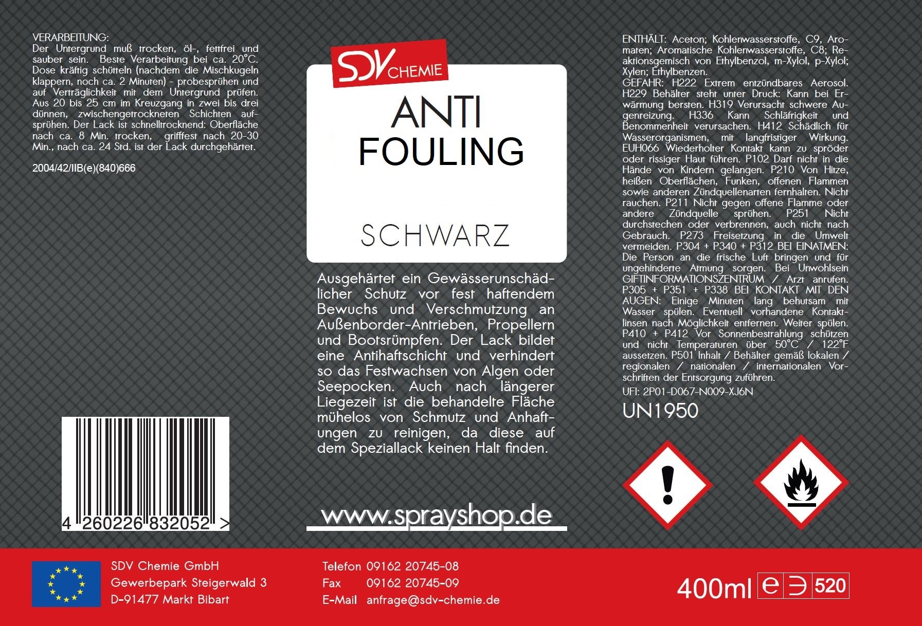 Antifouling schwarz 400ml für Propeller Aussenborder Etikett