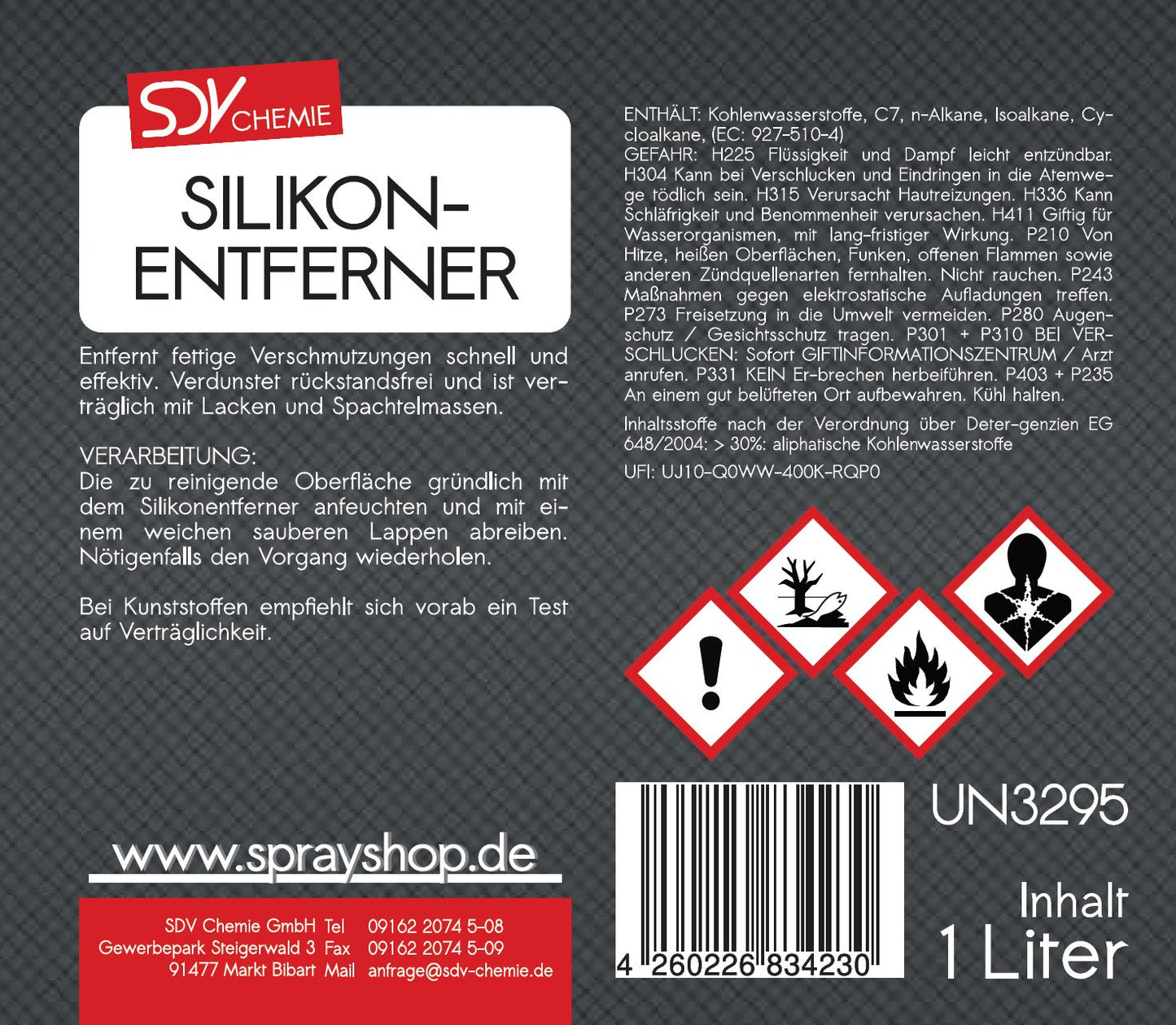 Silikonentferner 1 Liter für Autolack Lackierer Etikett