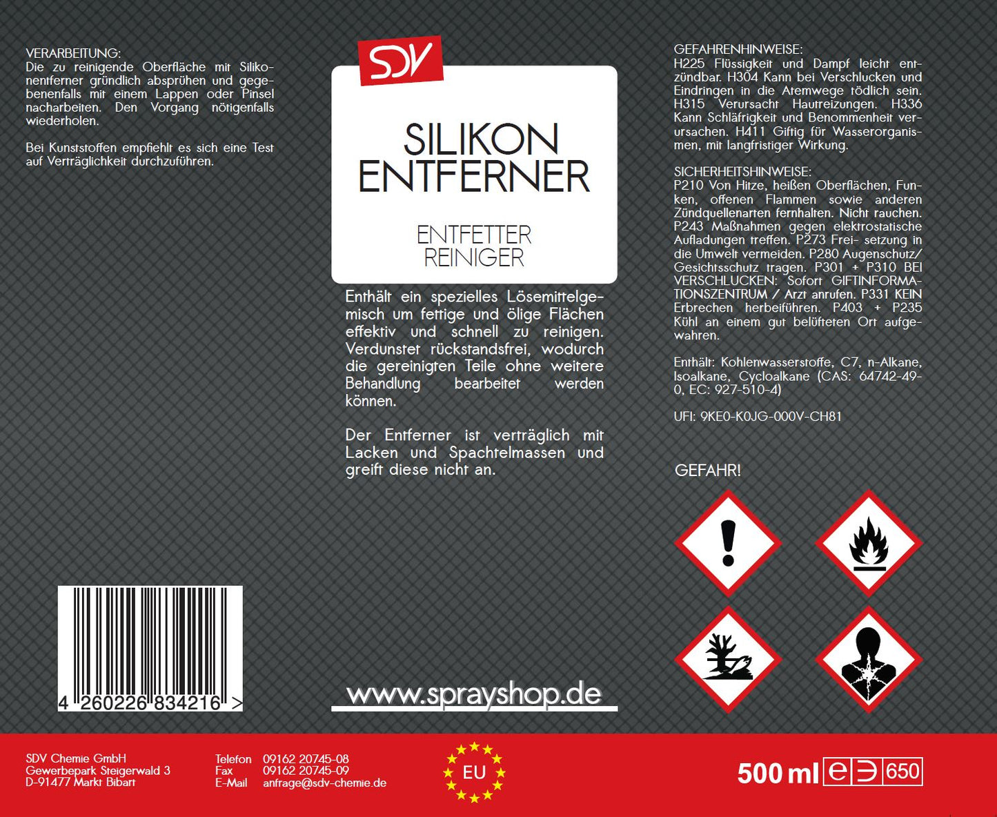 Silikonentferner 500ml für Autolack Lackierer Entfetter Etikett