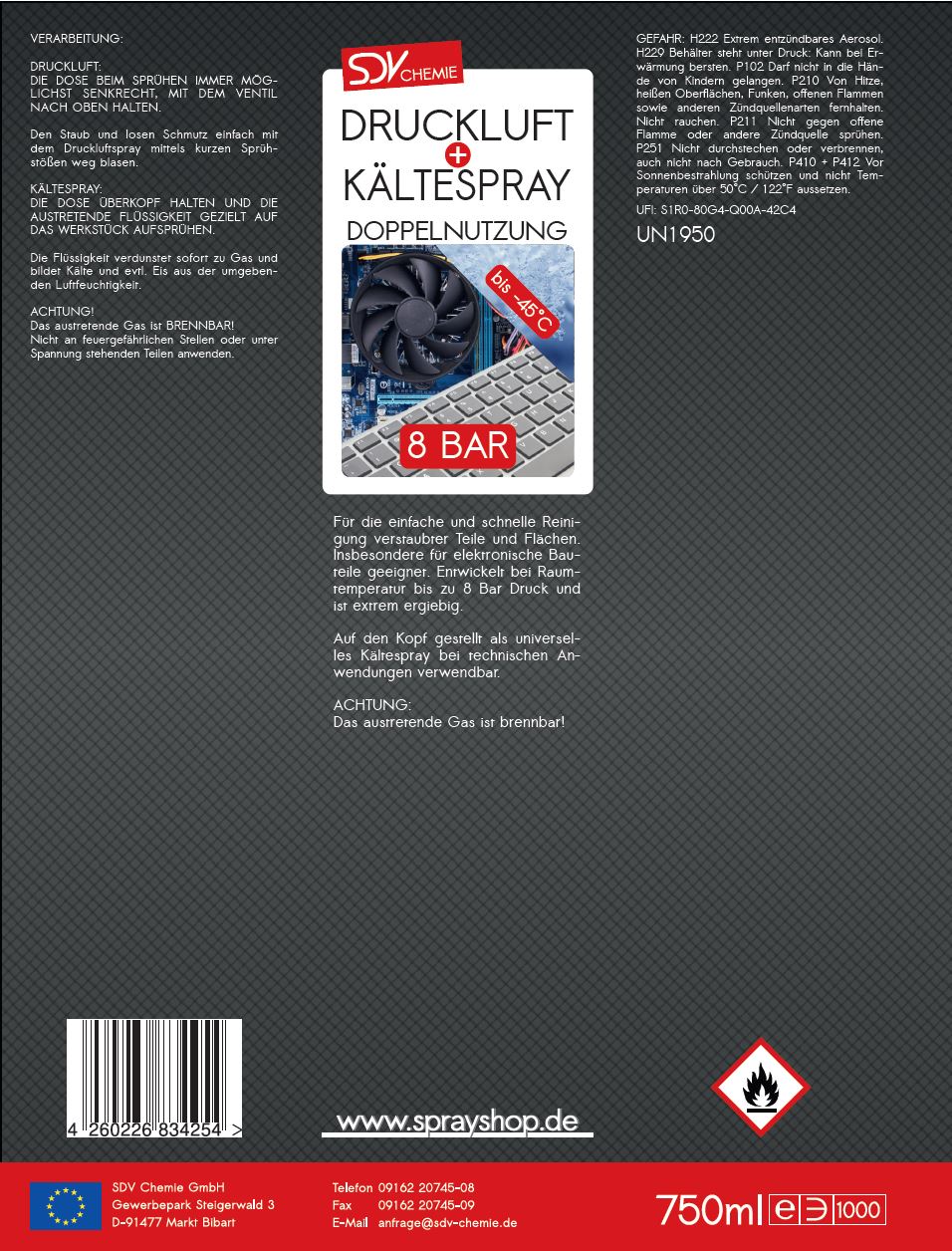 Druckluft- u. Kältespray 3x 750ml Druckluftreiniger Eis Kühl Spray