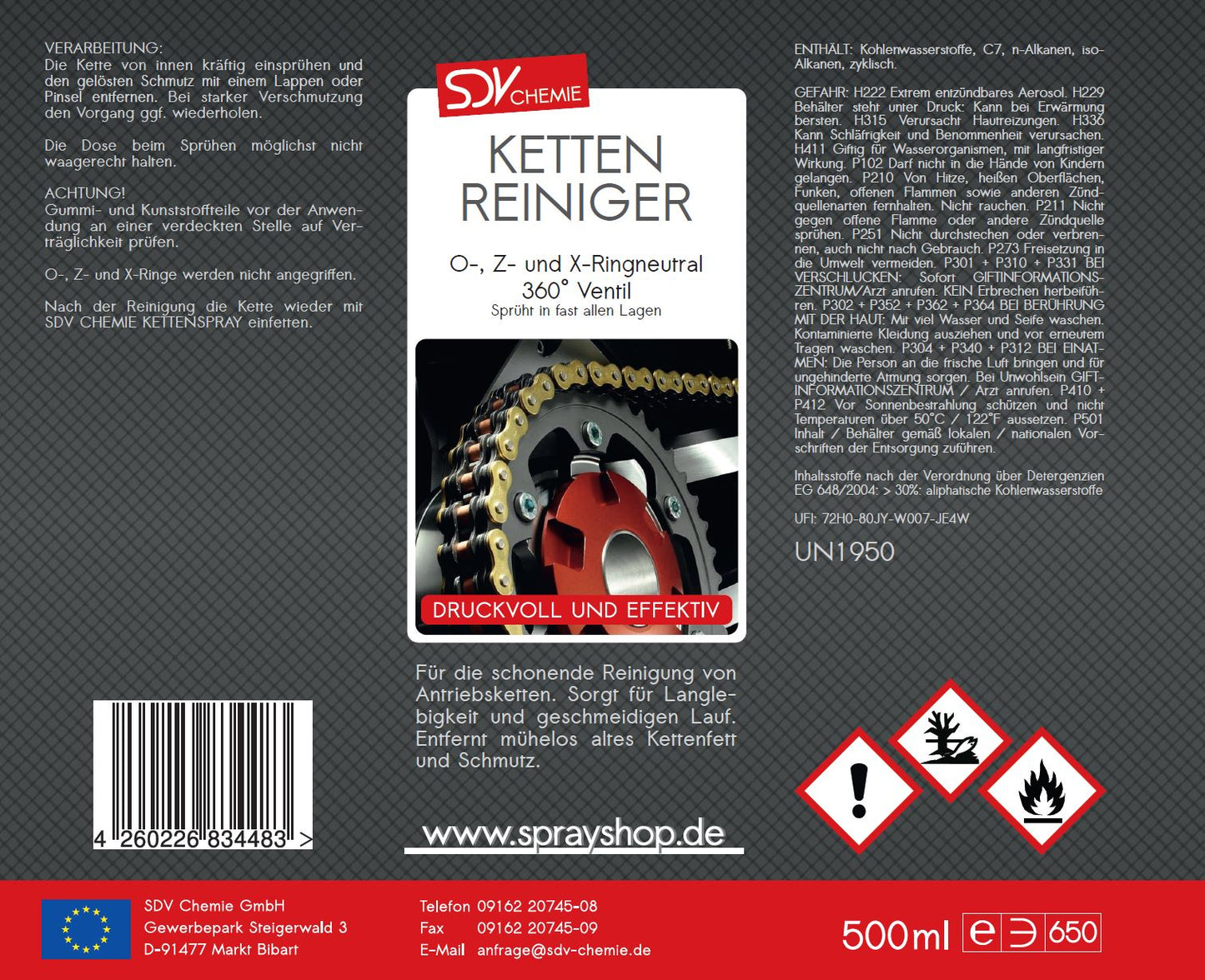 Kettenreiniger 500ml Ketten Spray Reiniger Motorrad Fahrrad Etikett