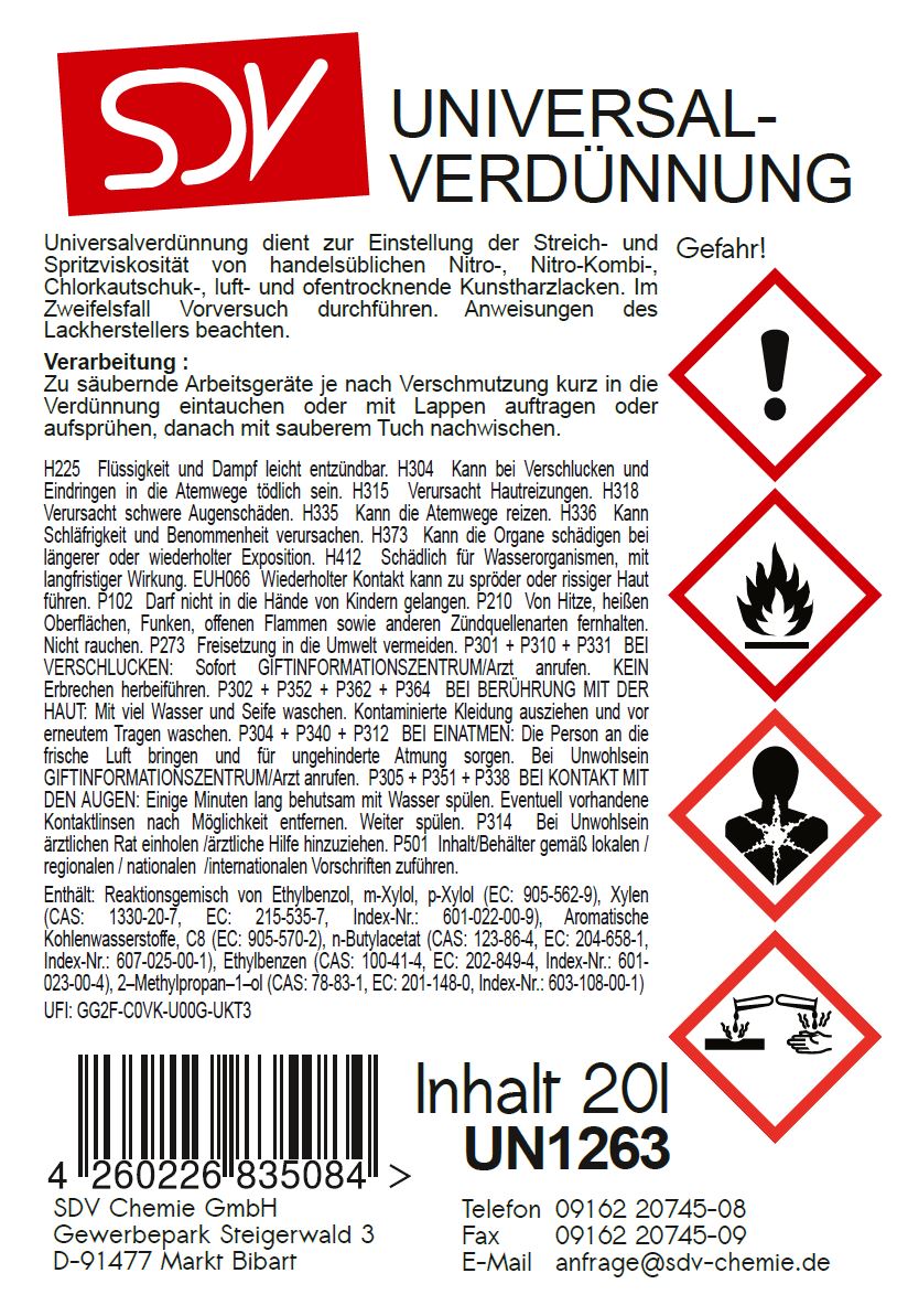Universalverdünnung 1x 20 Liter Kanister Etikett