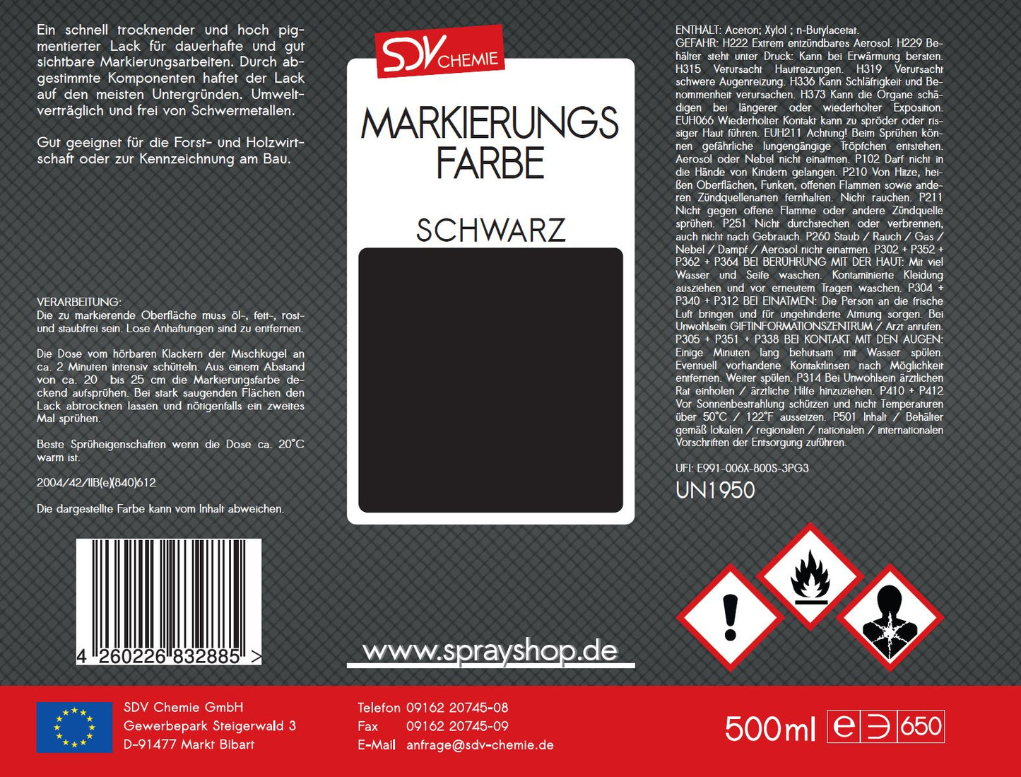 Markierungsfarbe schwarz 500ml Markierspray Markierungsspray Etikett