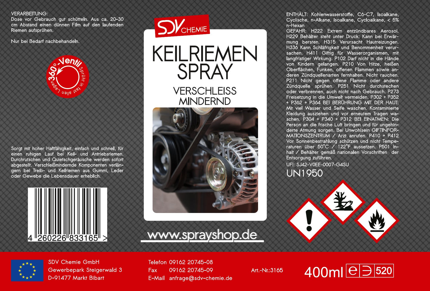 Keilriemenspray 400ml Etikett