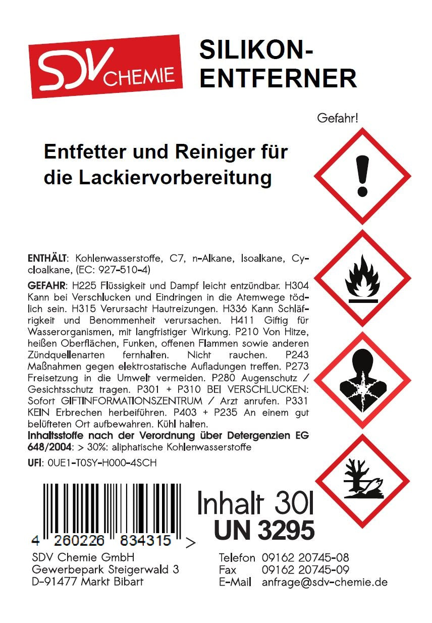 Silikonentferner 30 Liter Kanister mit DIN 61 Gewinde Etikett