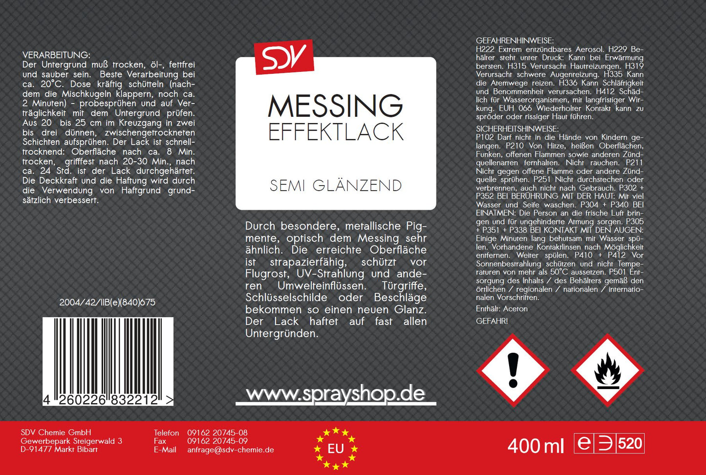 Messing Effektlackspray 400ml Messinglack Metall Messingspray Etikett