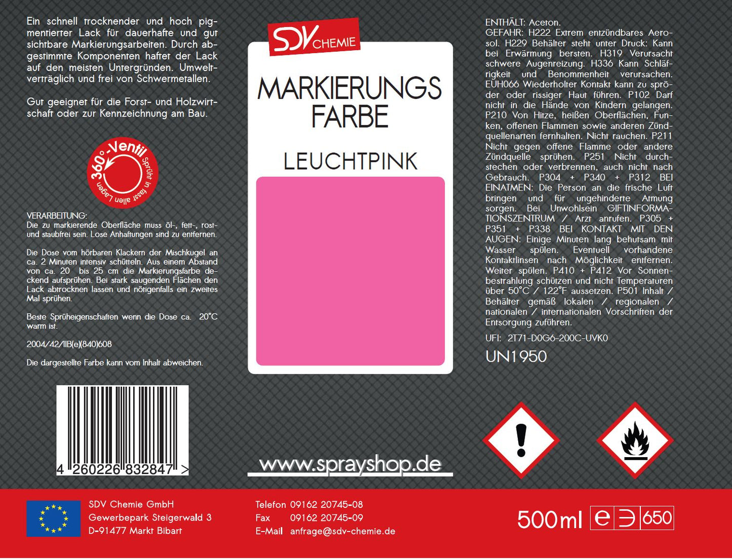 Markierungsfarbe leuchtpink 500ml Markierspray Markierungsspray Etikett