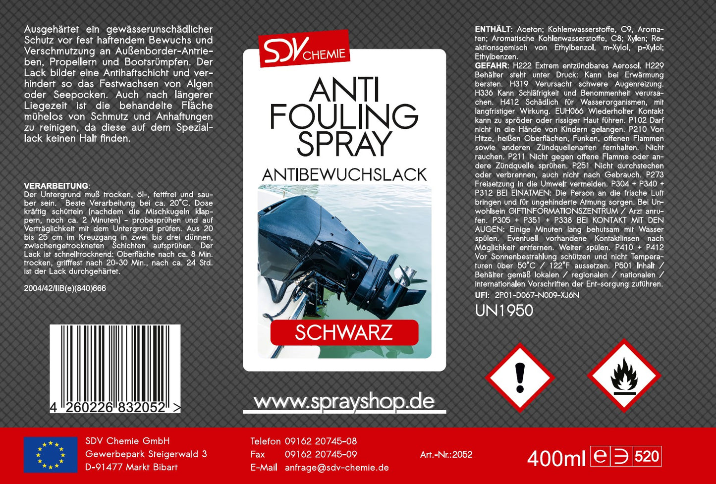 Antifouling schwarz 400ml Etikett