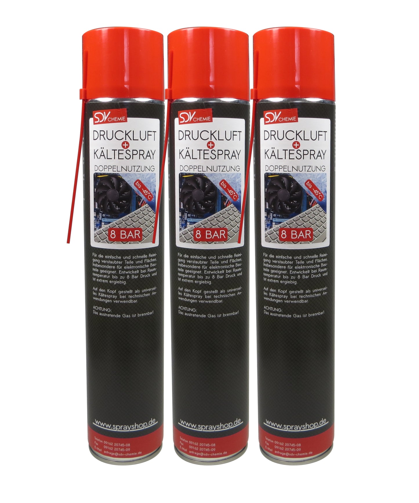 Druckluft- u. Kältespray 3x 750ml Druckluftreiniger Eis Kühl Spray