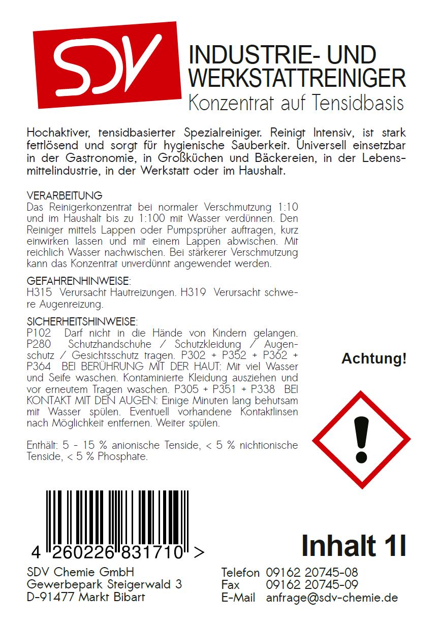 Industrie- und Werkstattreiniger 1x 1 Liter Konzentrat
