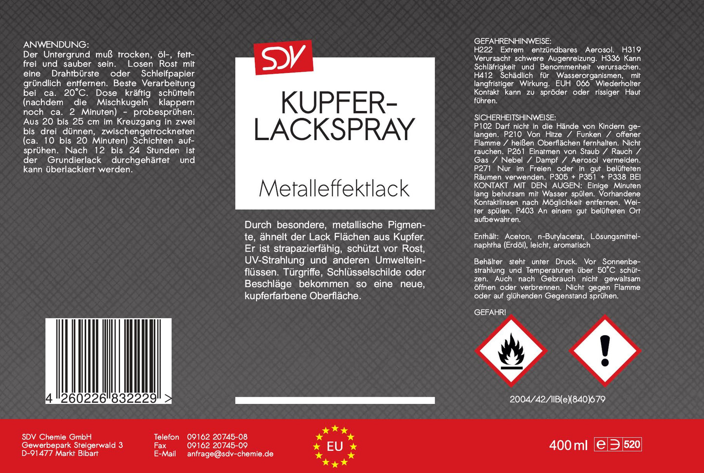 Kupfer Effektlackspray 400ml Kupferlack Metall Kupferspray Etikett
