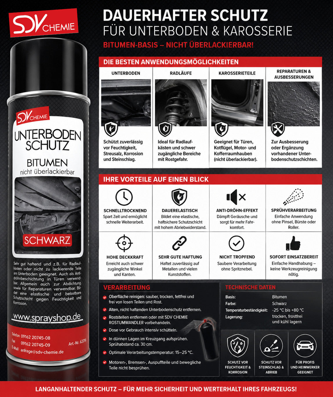 Unterbodenschutz Bitumen schwarz 500ml Etikett