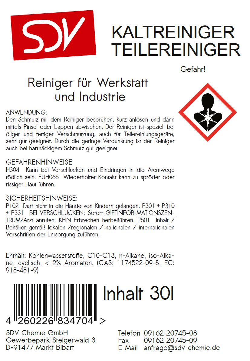 Kaltreiniger 1x 30 Liter Kanister Etikett