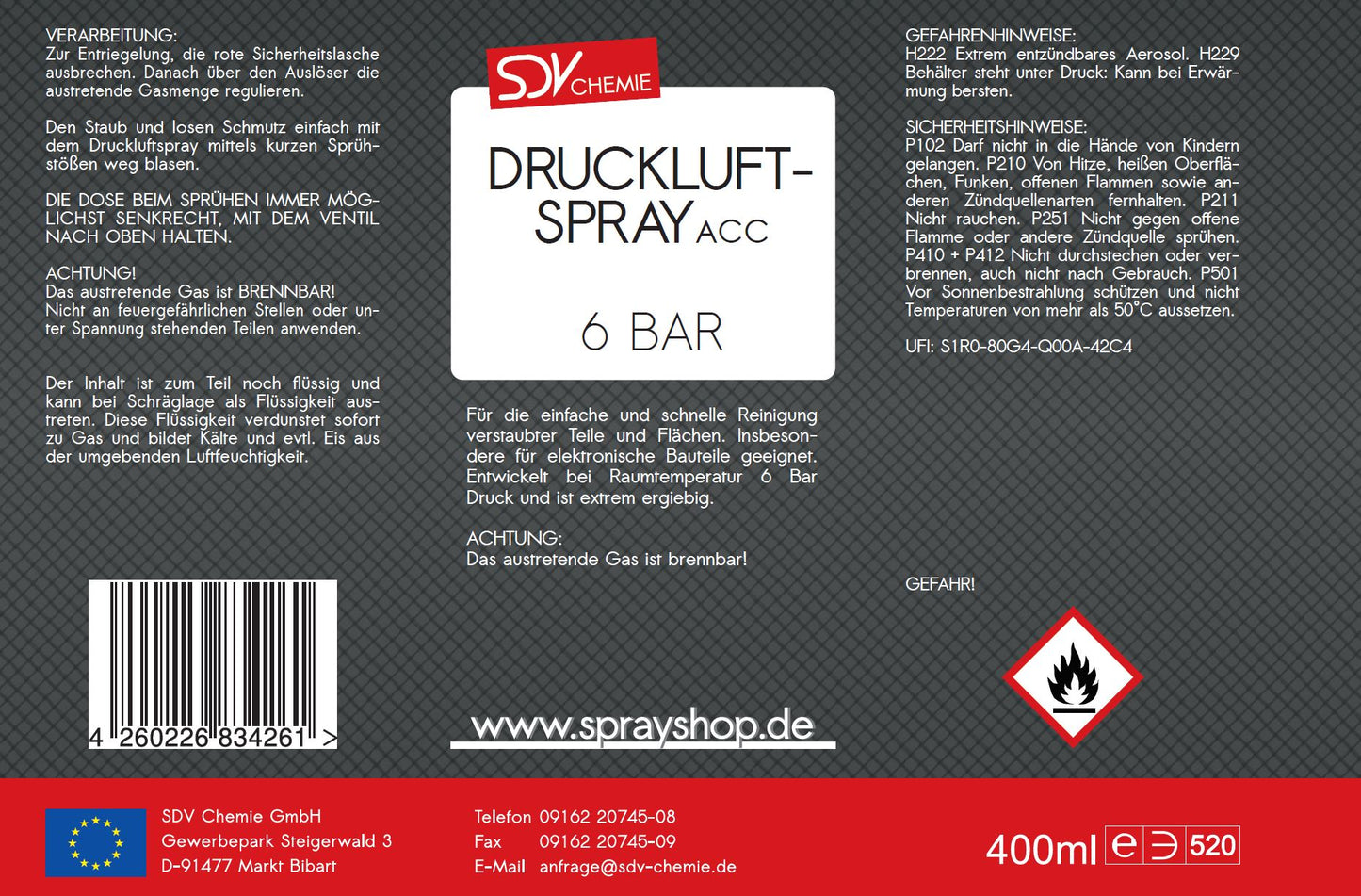 Druckluftspray ACC 6x 400ml Air Duster Druckluftreiniger